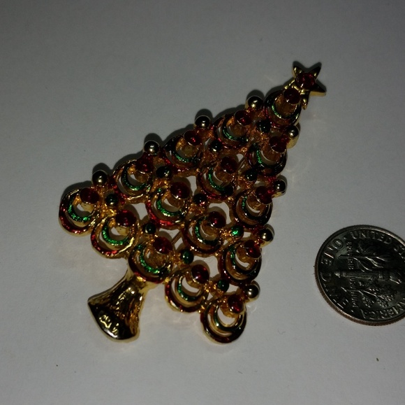 Vintage Xmas tree brooch w rhinestones - Picture 4 of 4